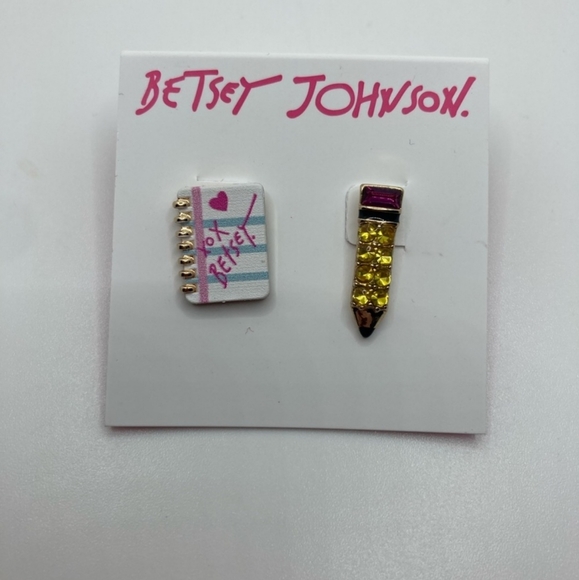 BETSEY JOHNSON Mismatched Earrings Pencil Notebook Set Back 2 School Tea… - Picture 2 of 4